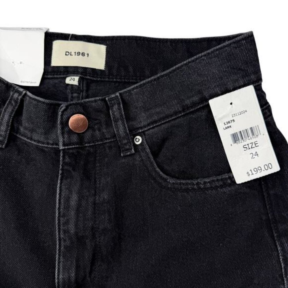 DL1961 Hepburn Wide Leg Distressed High Rise Jean Raw Hem 24 Lark Washed Black - Picture 4 of 10